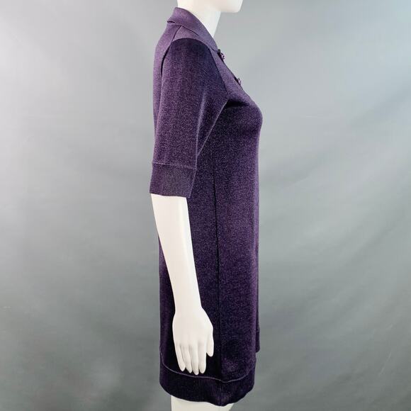 LOUIS VUITTON Size XS Metallic Purple Polyester Merino Wool Mini Polo Dress - Picture 3 of 6